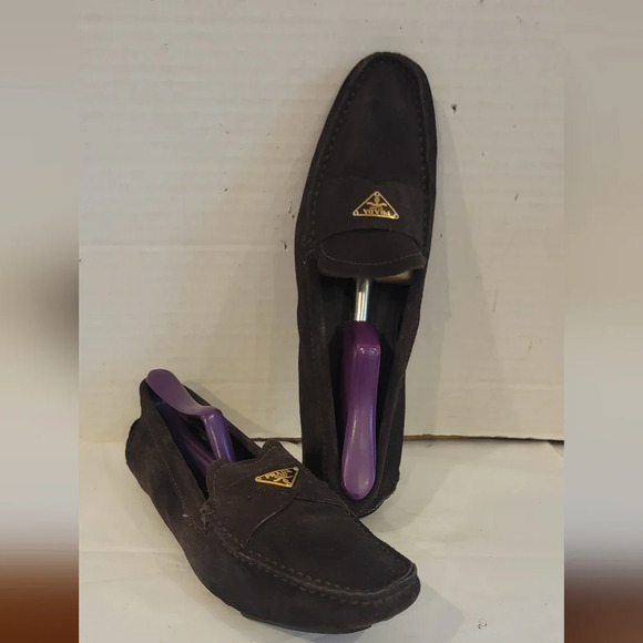 WOMEN'S PRADA‎ BROWN SUEDE LEATHER FLATS (sz - Picture 1 of 8
